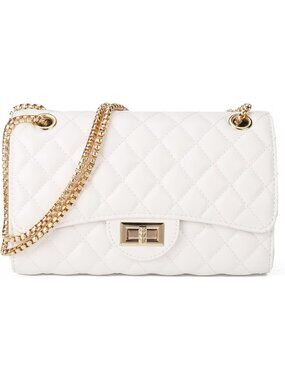 Women's White Ladies Purse Crossbody Bag with Chain Strap Stylish Clutch Purse